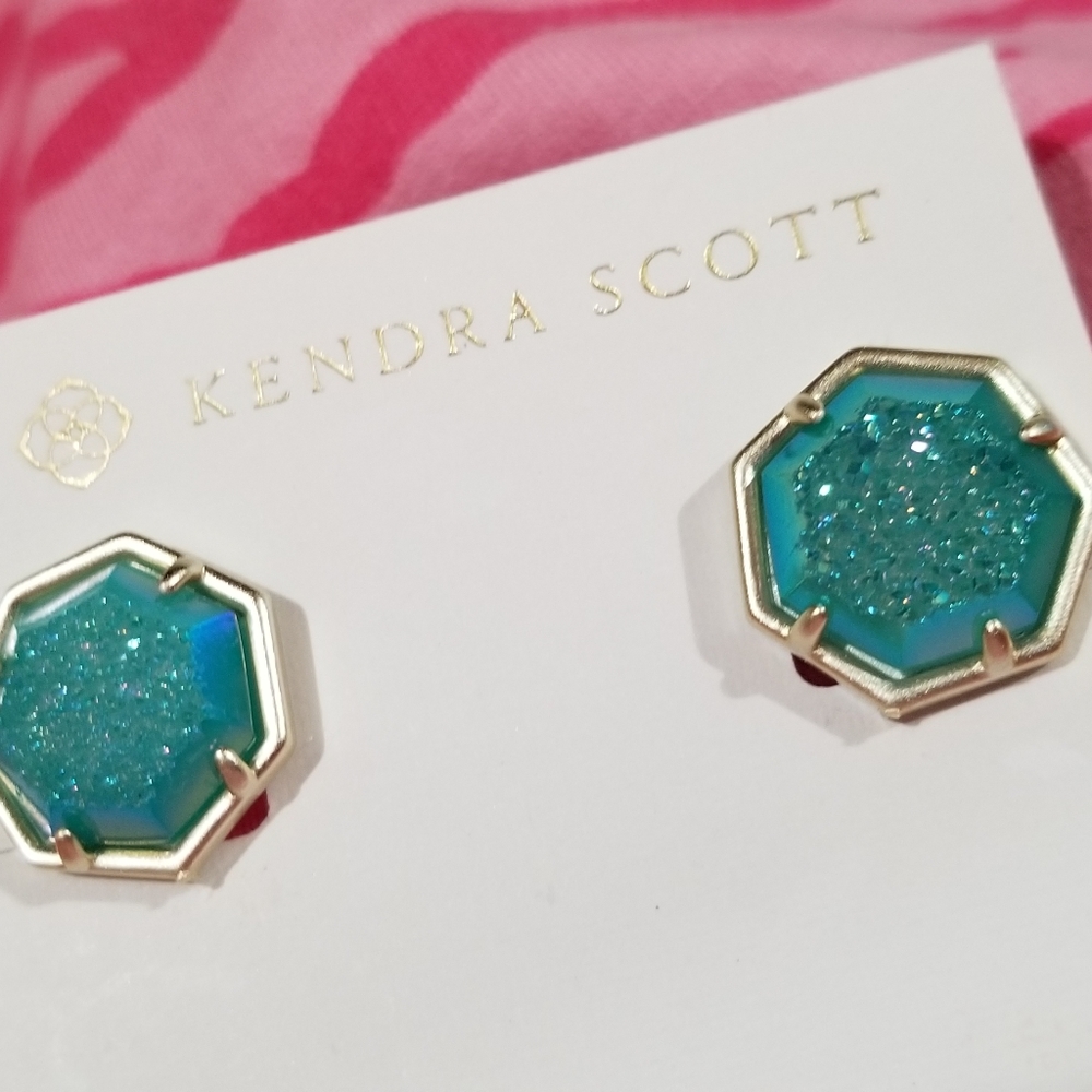 Kendra Scott Aqua Drusy Earrings Gold Custom